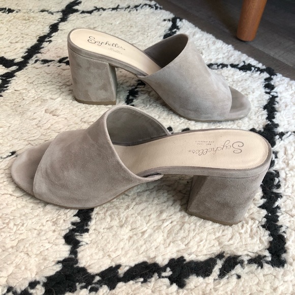 Seychelles suede slide heels sandals gray taupe 7 - Picture 6 of 7